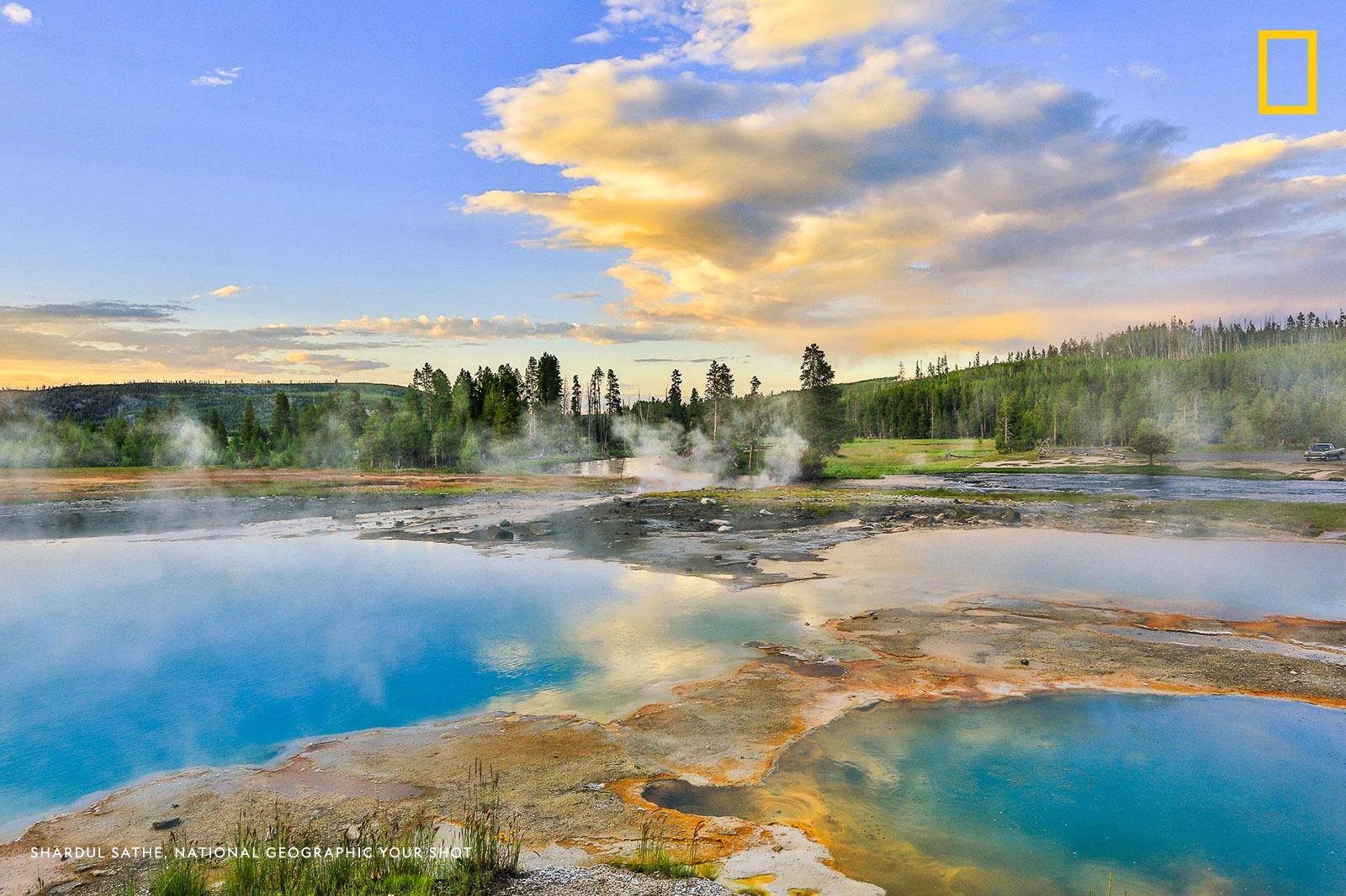 "Yellowstone—the most colorful national park I have seen," writes Your Shot photographer Shardul Sathe. "We arrived at this basin before sunset to watch the deep blue acidic pool and the magic of the golden hour." https://on.natgeo.com/2KtxPZW