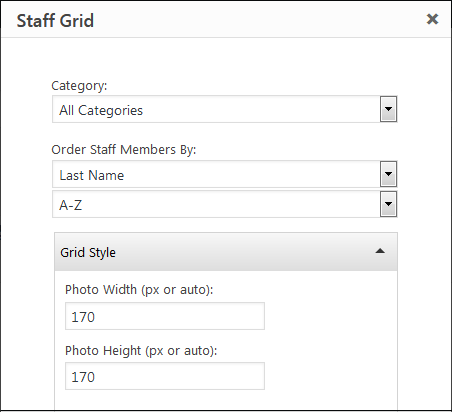 Partial screenshot of the Staff Grid widget